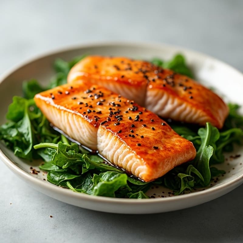 Ginger-Sesame Glazed Salmon with Asian Greens