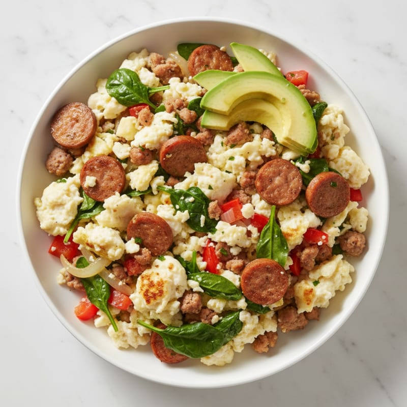 Egg White Veggie Scramble with Turkey Sausage