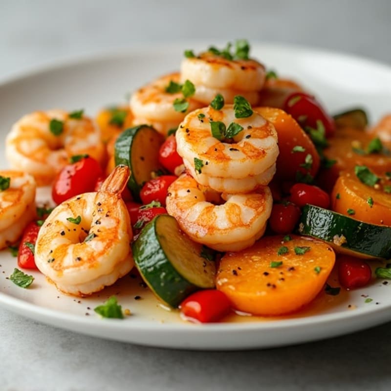 Sheet Pan Roasted Shrimp with Sweet Potato, Zucchini, and Bell Peppers