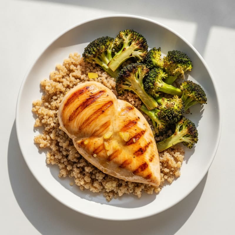 Grilled Chicken Breast with Roasted Broccoli and Quinoa