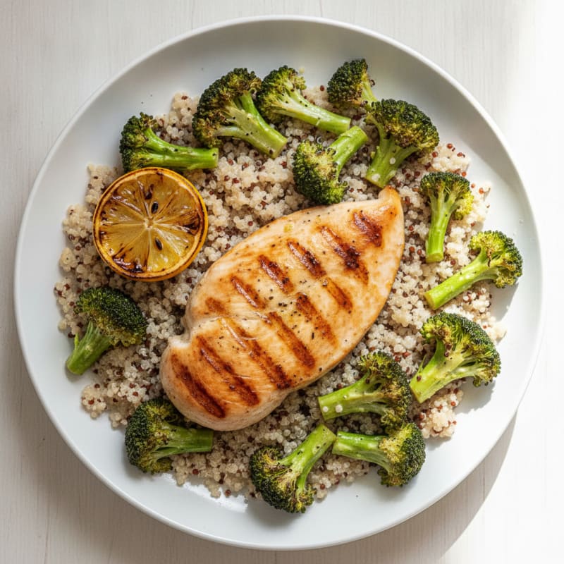 Grilled Chicken Breast with Quinoa and Roasted Broccoli