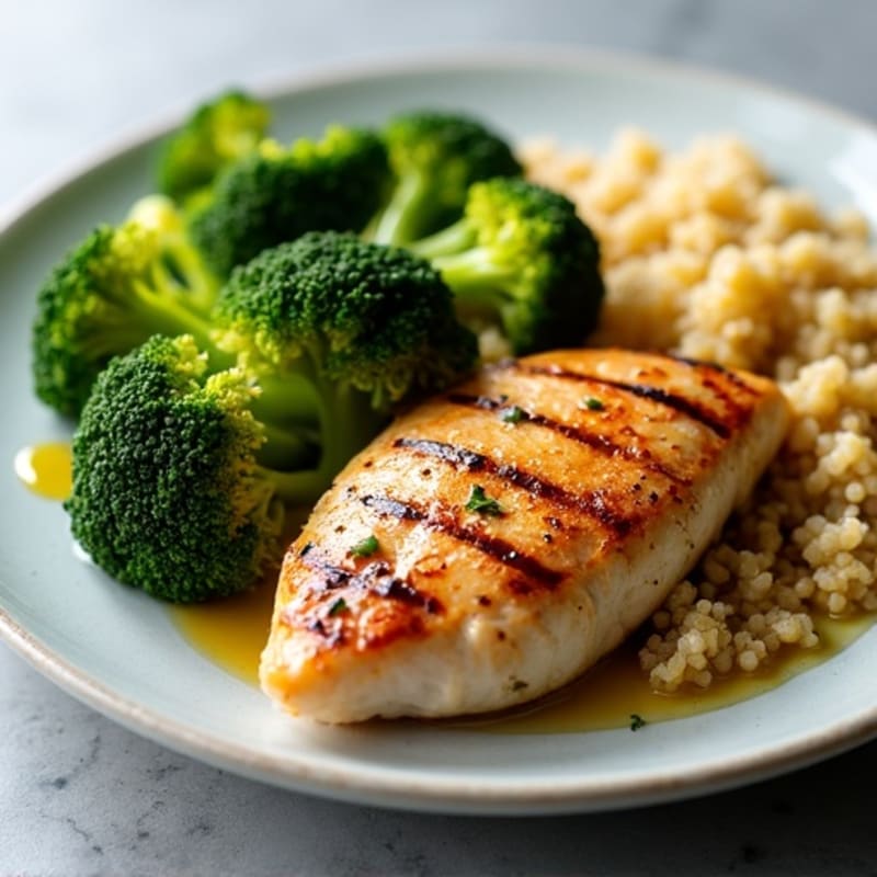 Grilled Chicken Breast with Roasted Broccoli and Quinoa