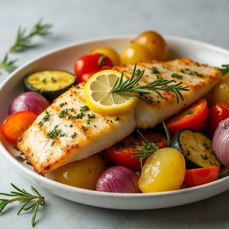Sheet Pan Lemon Herb Fish with Crispy Potatoes and Roasted Vegetables