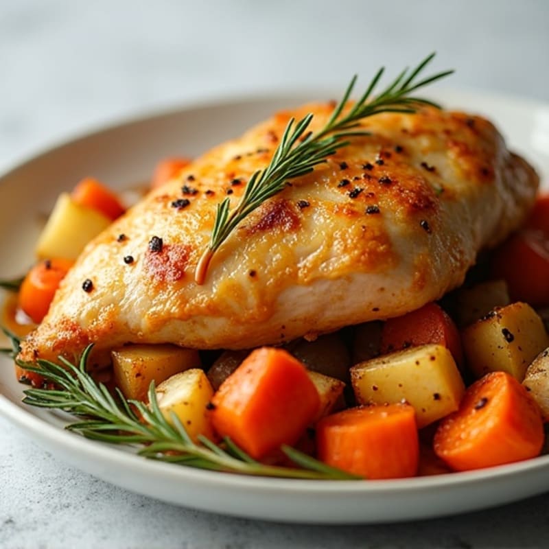 Tender Lemon Garlic Roasted Chicken with Roasted Root Vegetables