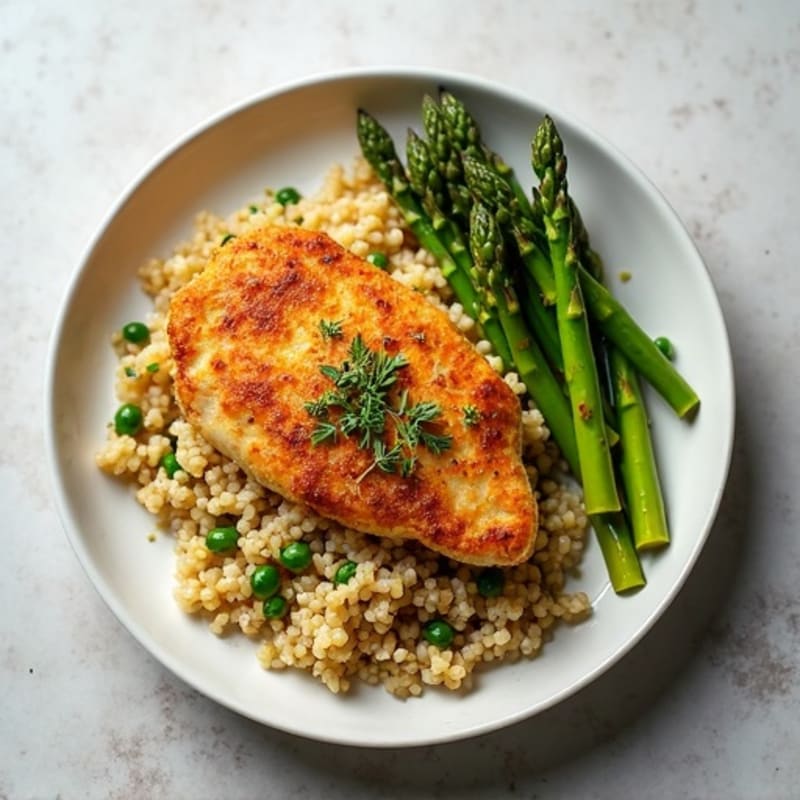 Crispy Lemon Herb Chicken with Roasted Asparagus and Quinoa