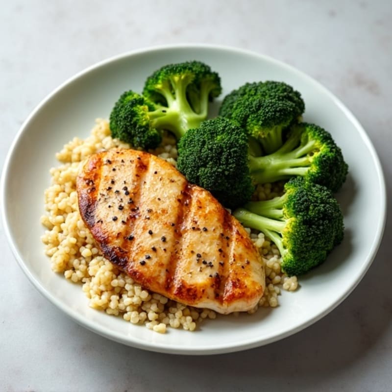 Grilled Chicken Breast with Roasted Broccoli and Quinoa