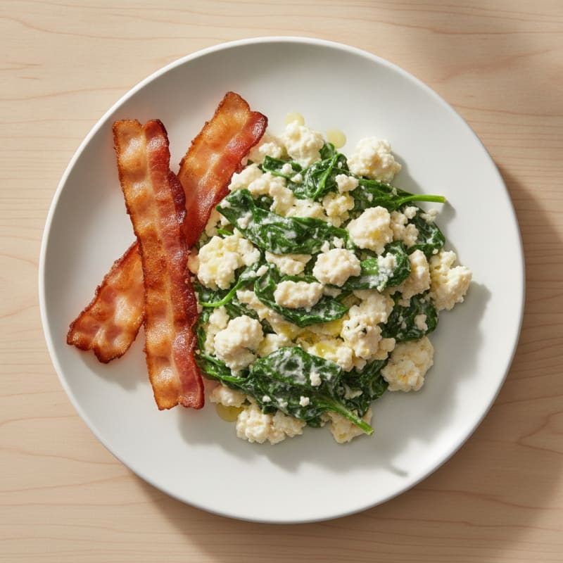 Cottage Cheese Scramble with Spinach and Turkey Bacon