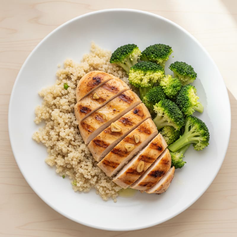 Grilled Chicken Breast with Quinoa and Steamed Broccoli