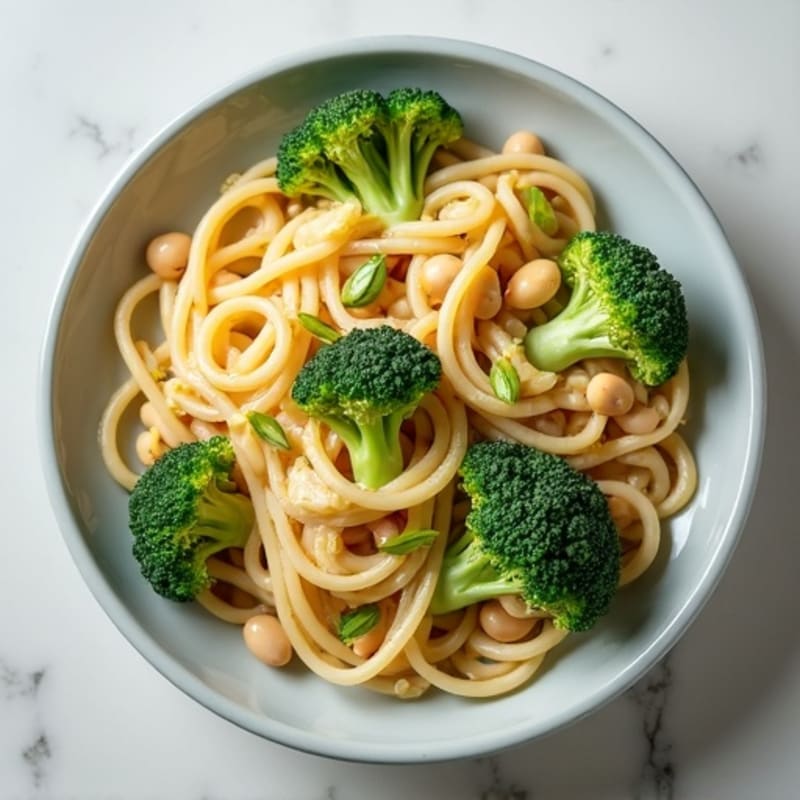 Creamy Plant-Based Cashew Alfredo Pasta with Roasted Broccoli
