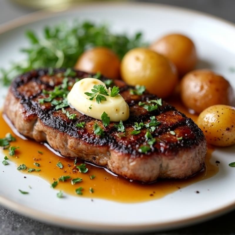 Herb-Garlic Butter Seared Steak with Roasted Baby Potatoes