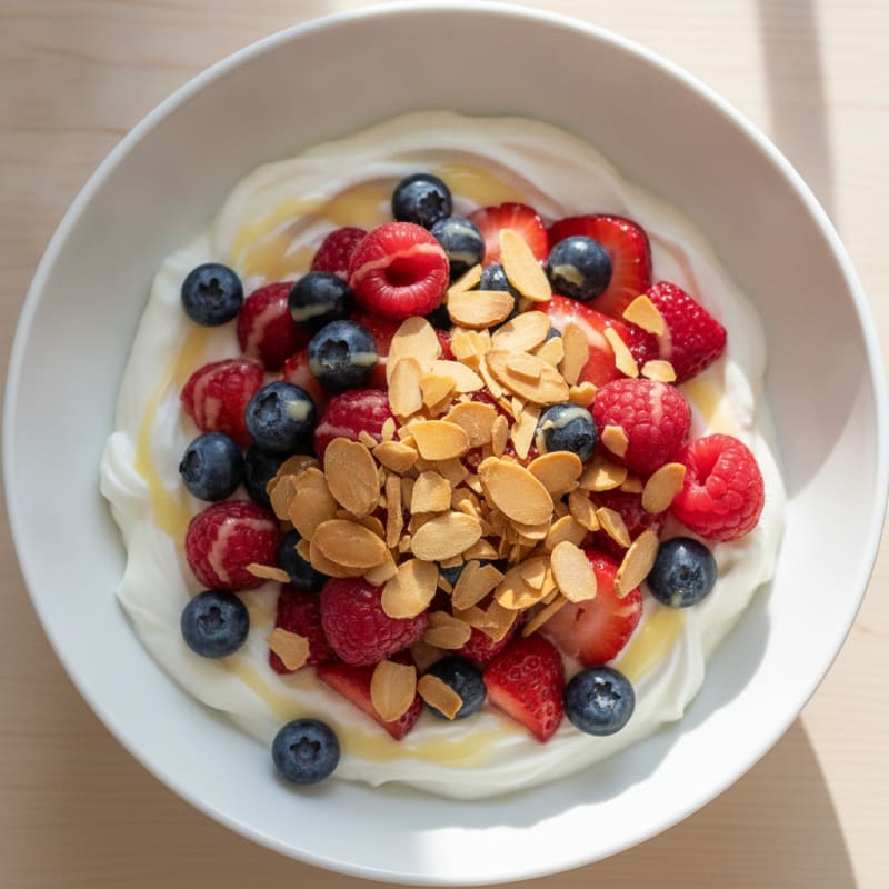 Greek Yogurt Protein Bowl with Mixed Berries and Almonds