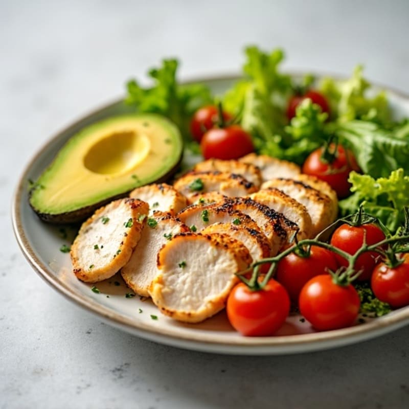 Grilled Chicken Breast with Crisp Romaine and Cherry Tomatoes