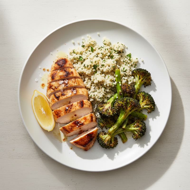 Grilled Chicken Breast with Quinoa and Roasted Broccoli