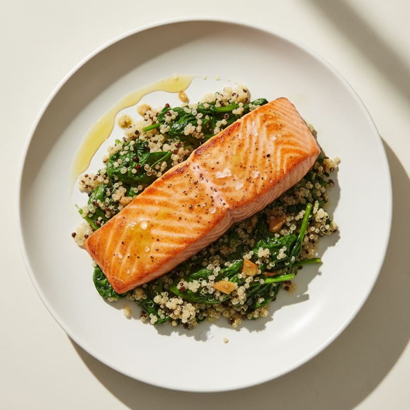 Seared Salmon Fillet with Quinoa and Garlic Spinach