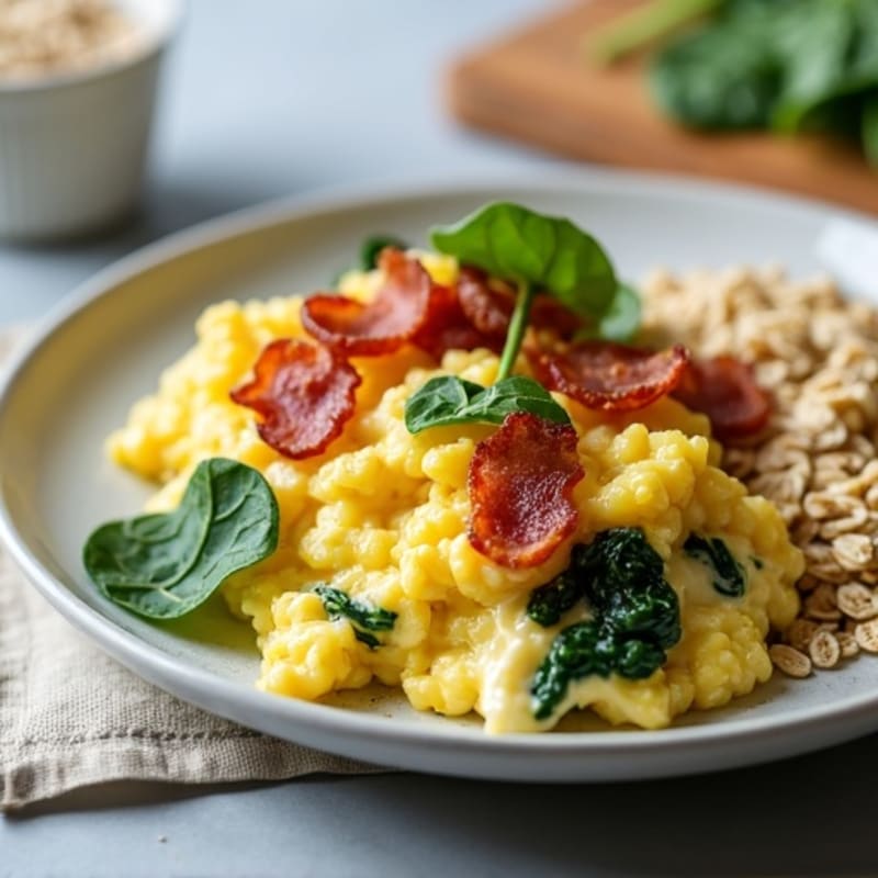 Egg White and Cottage Cheese Scramble with Spinach and Turkey Bacon