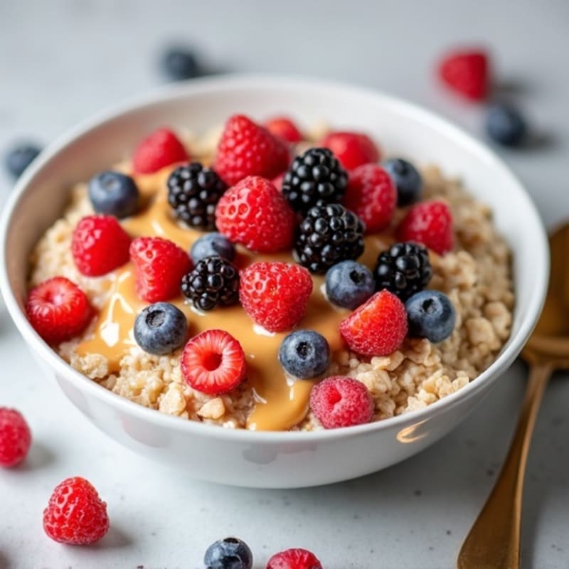 Creamy High-Protein Oatmeal with Fresh Berries and Nut Butter