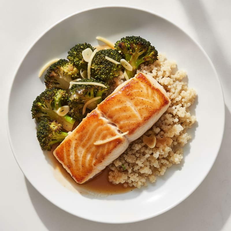 Seared Miso-Glazed Cod with Roasted Broccoli and Quinoa