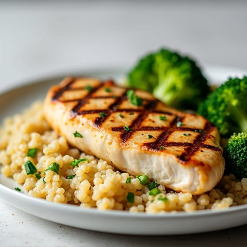 Grilled Chicken Breast with Quinoa and Steamed Broccoli