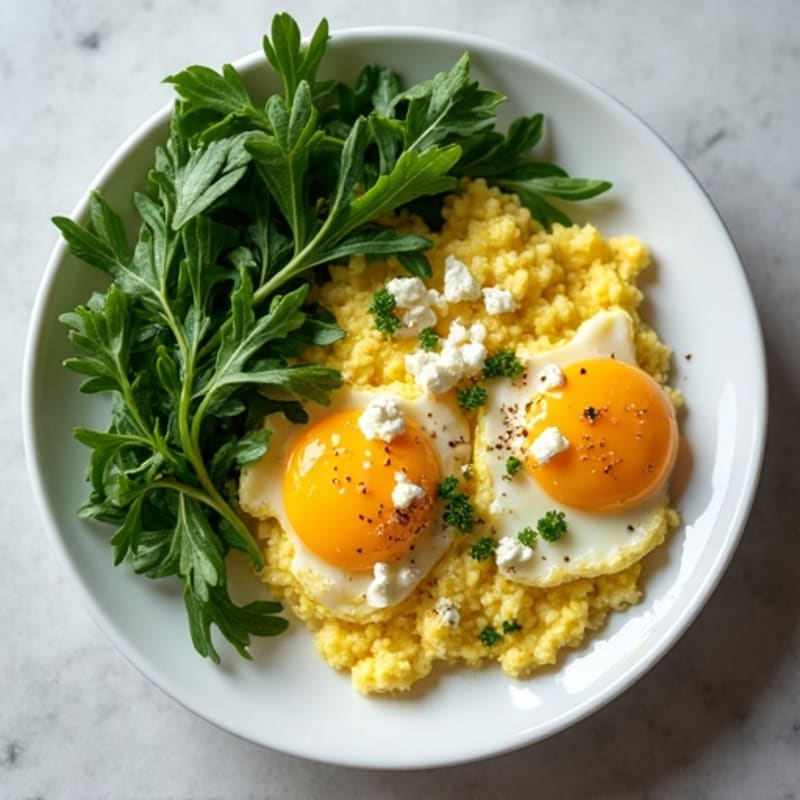 Egg and Feta Scramble with Sautéed Arugula