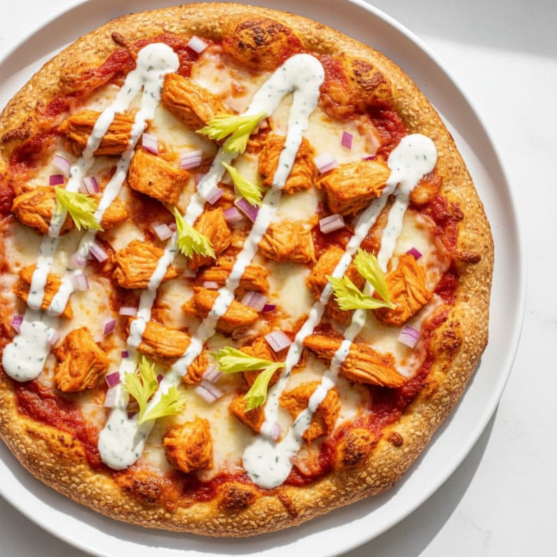 Buffalo Chicken Pizza with Ranch Drizzle