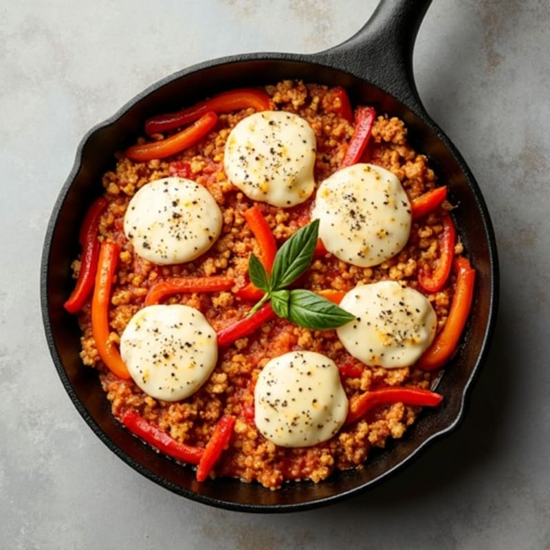 Lean Ground Turkey Pizza Skillet with Bell Peppers and Melty Mozzarella