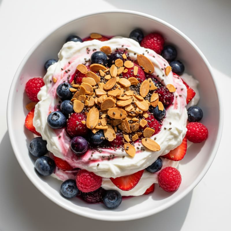 Greek Yogurt Protein Parfait with Mixed Berries and Almonds