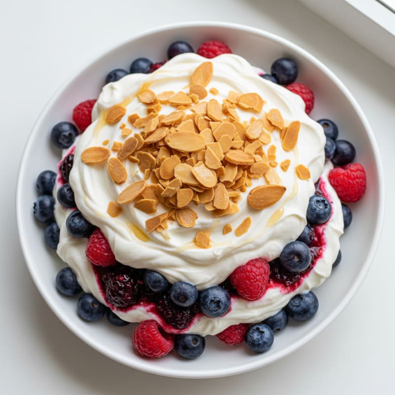 Greek Yogurt Protein Parfait with Mixed Berries and Almonds