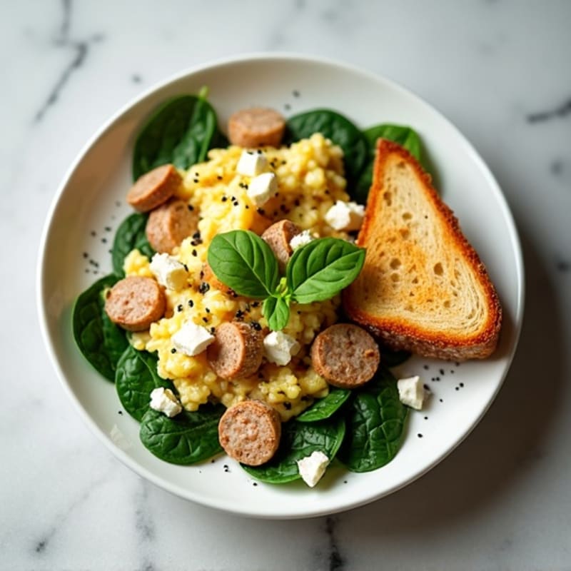 Egg White and Turkey Sausage Scramble with Spinach