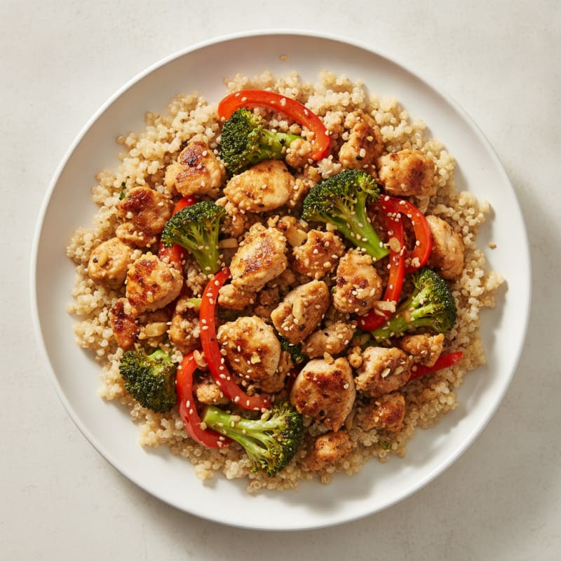 Ground Chicken and Vegetable Stir-Fry with Quinoa