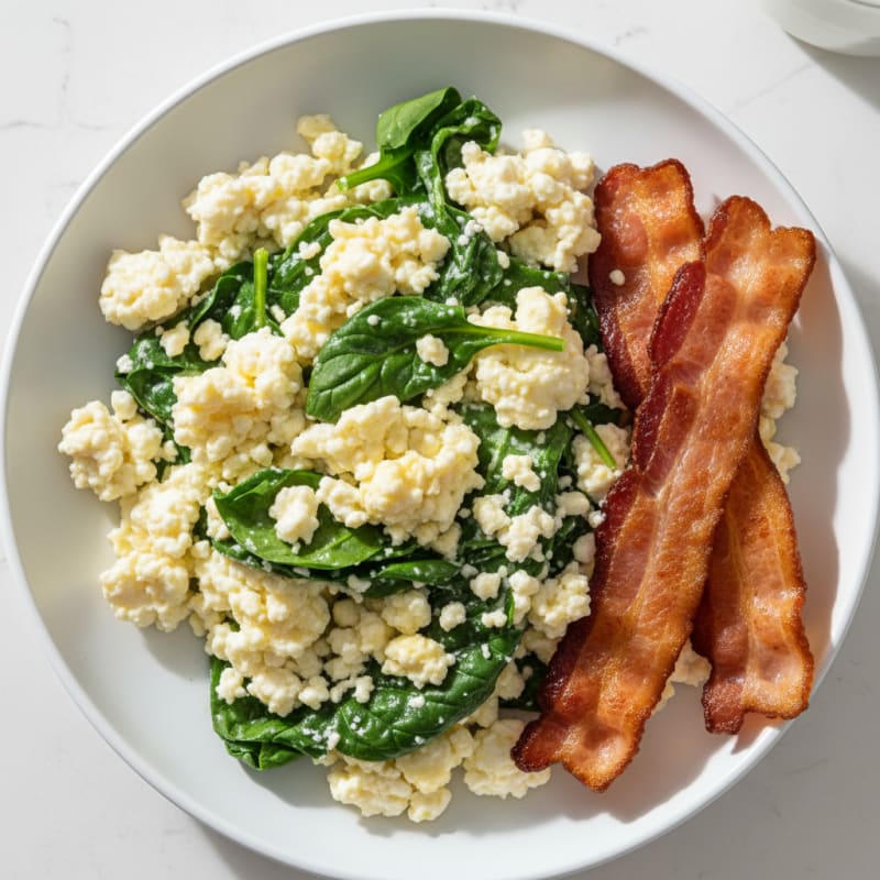 Cottage Cheese Scramble with Spinach and Turkey Bacon
