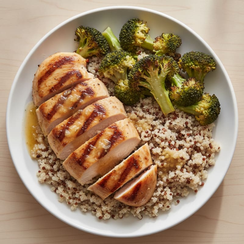 Grilled Chicken Breast with Quinoa and Roasted Broccoli