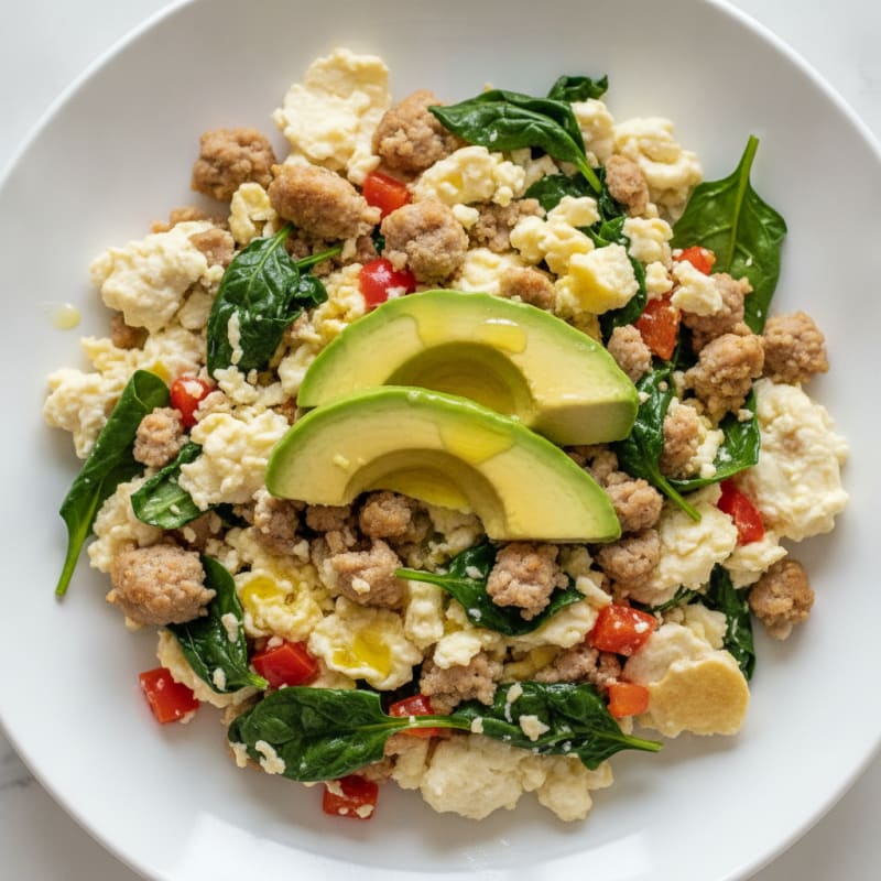 Egg White Scramble with Turkey Sausage and Spinach