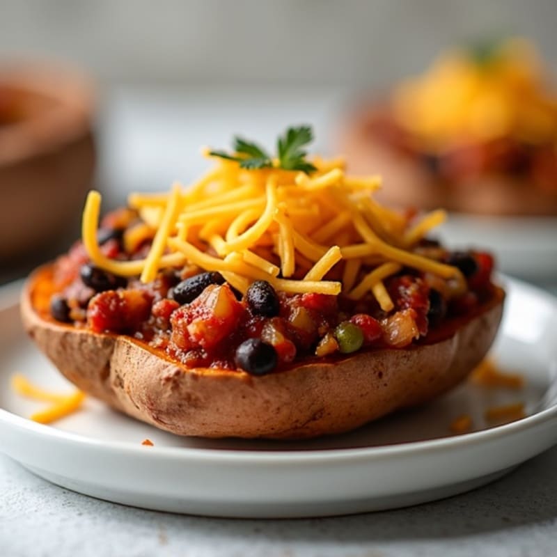 Crispy Sweet Potato Skins with Lean Turkey Chili and Melted Cheddar