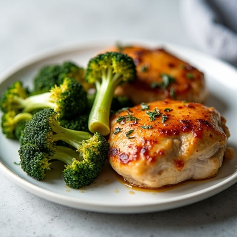 Crispy Roasted Chicken Thighs with Garlic-Herb Roasted Broccoli