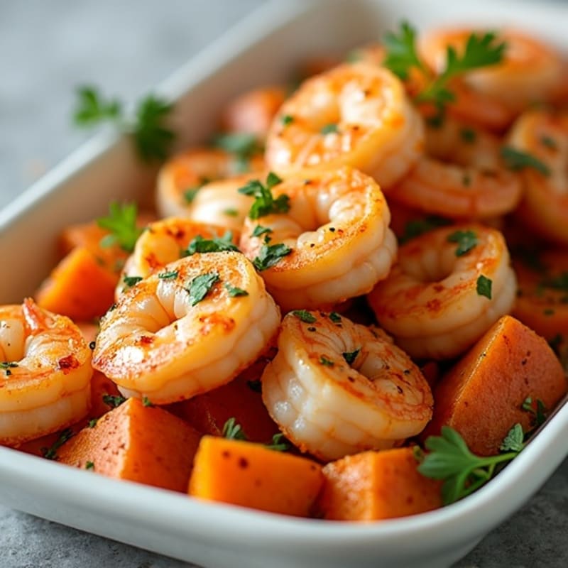 Sheet Pan Citrus-Garlic Shrimp with Roasted Sweet Potatoes