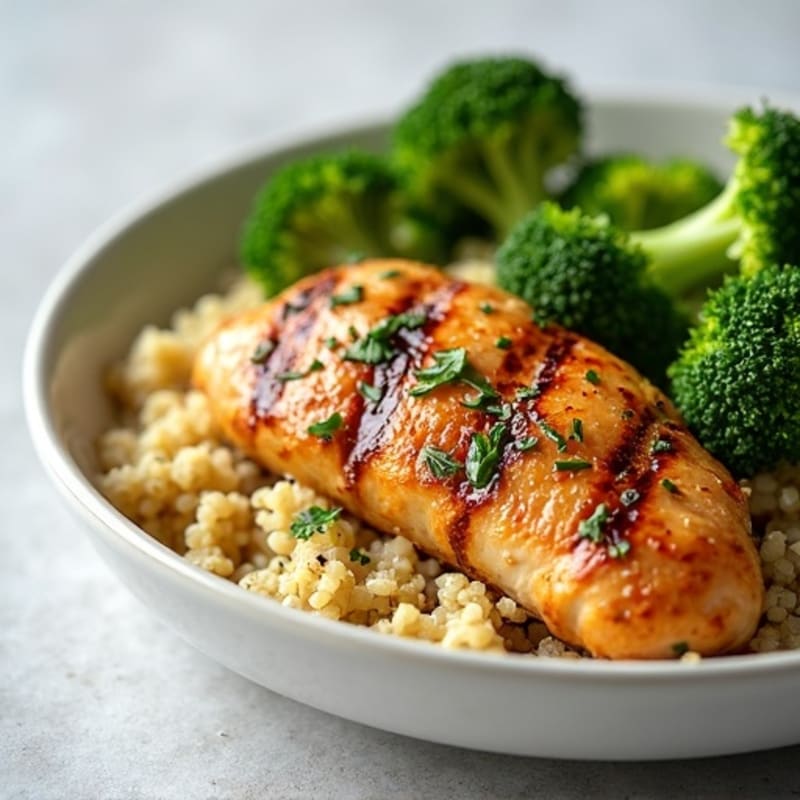 Grilled Chicken Breast with Quinoa and Steamed Broccoli