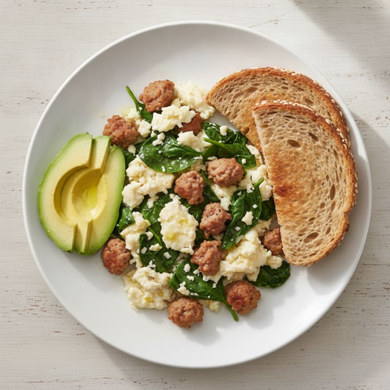 Egg White Scramble with Turkey Sausage and Spinach