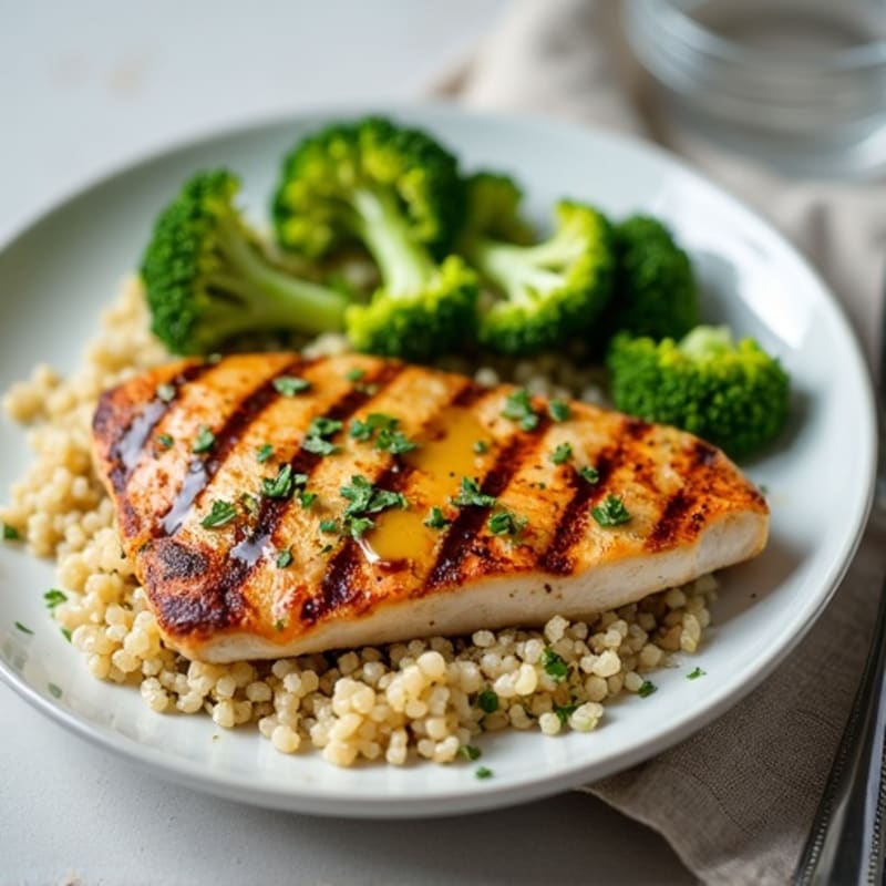 Grilled Chicken Breast with Quinoa and Steamed Broccoli