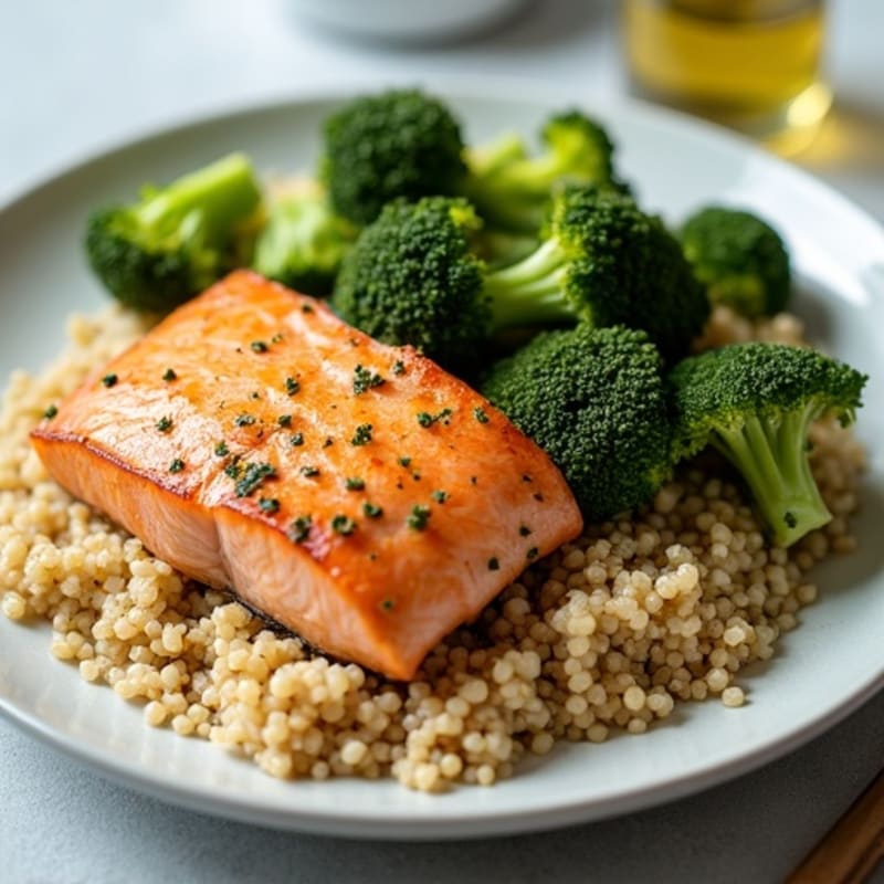 Seared Salmon with Roasted Broccoli and Quinoa