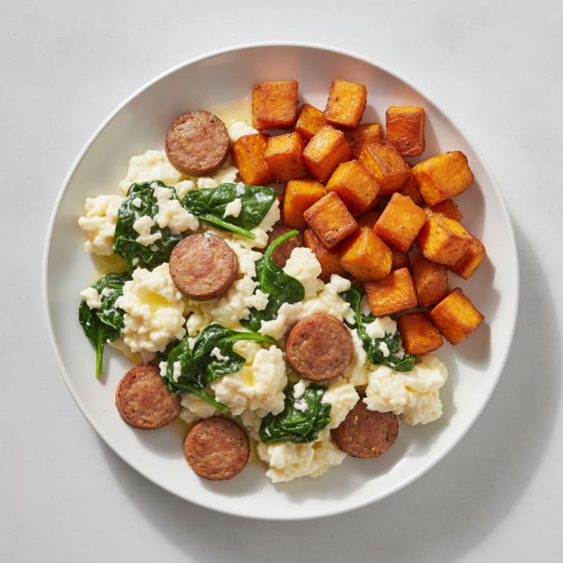 Egg White Scramble with Spinach and Turkey Sausage