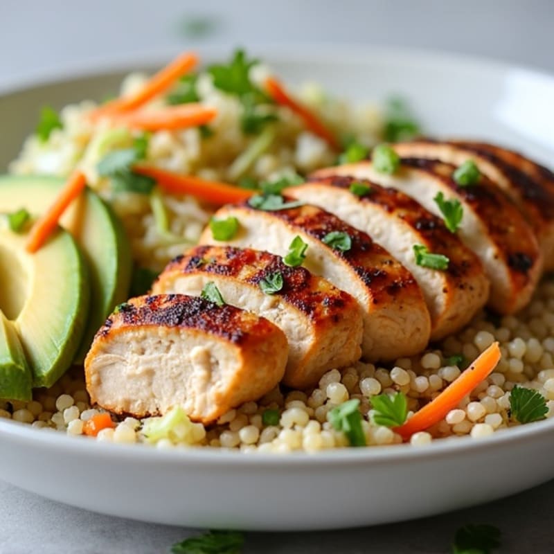 Grilled Chicken Breast with Creamy Greek Yogurt Slaw and Quinoa