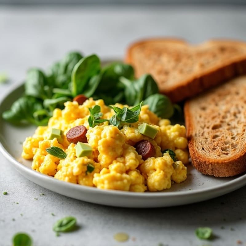 Egg White Scramble with Turkey Sausage and Spinach