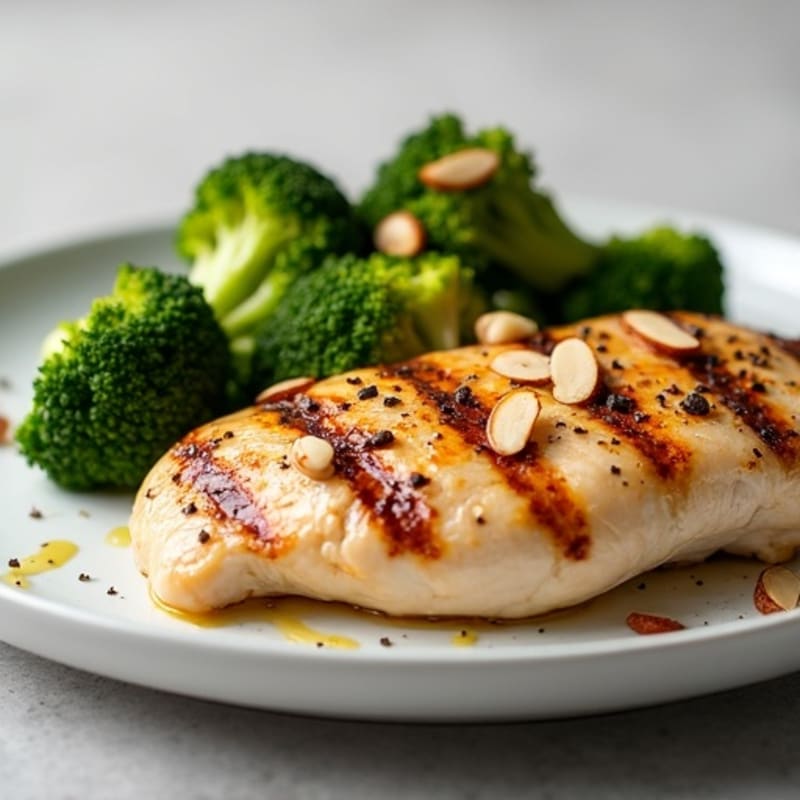 Grilled Chicken Breast with Roasted Broccoli and Almonds