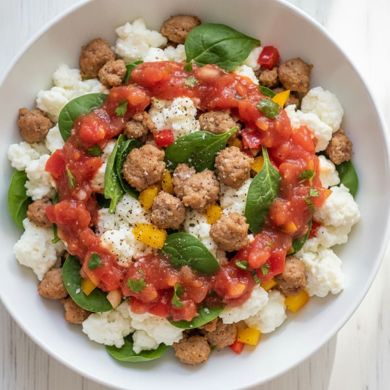 Savory Breakfast Bowl with Eggs and Sausage