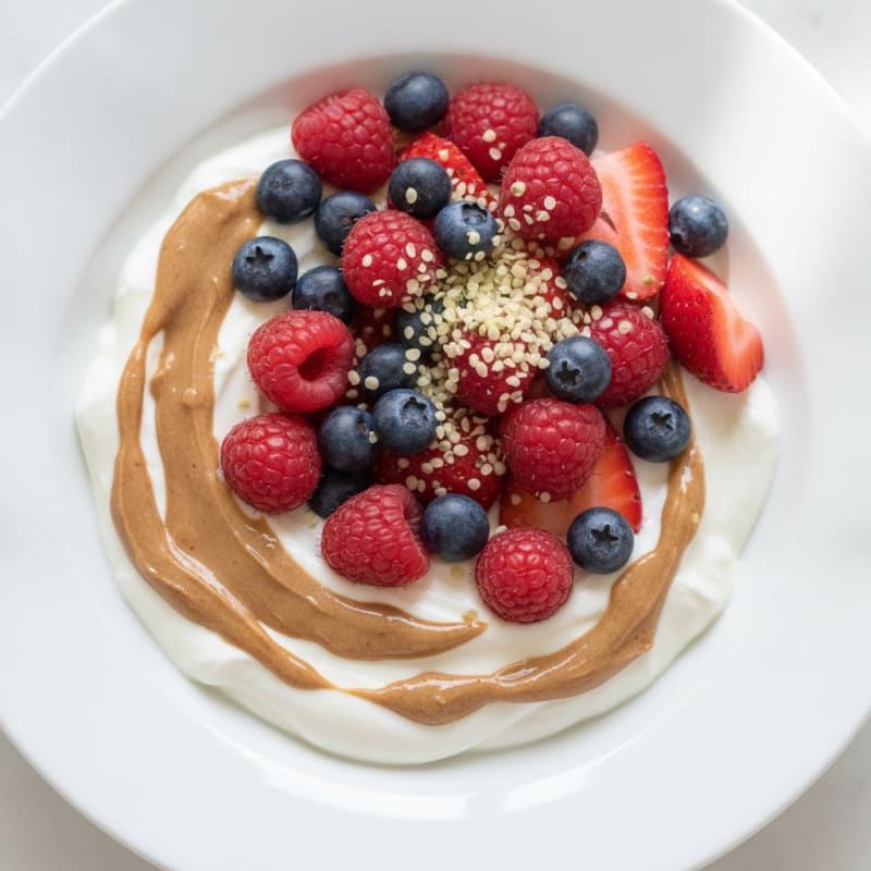 Greek Yogurt Protein Bowl with Mixed Berries and Almond Butter