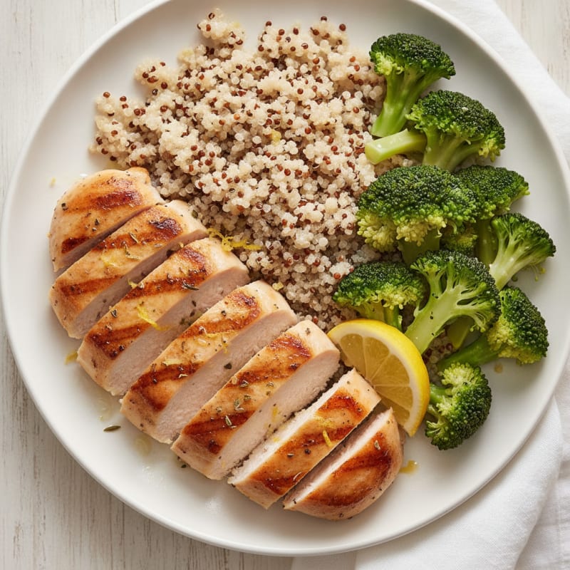 Grilled Chicken Breast with Quinoa and Steamed Broccoli