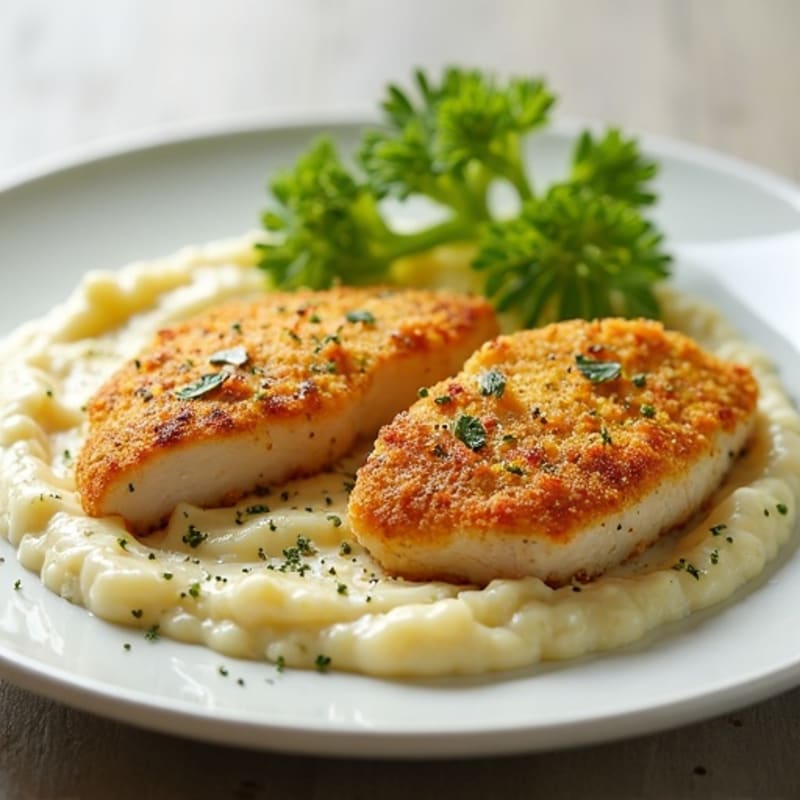 Lemon Herb Crusted Chicken with Creamy Cauliflower Puree
