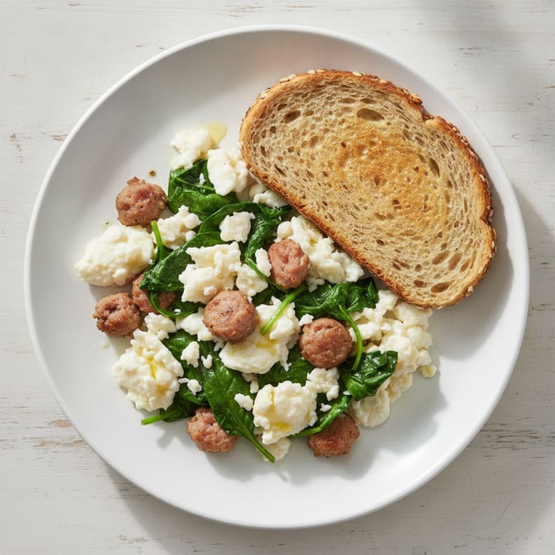 Egg White Scramble with Turkey Sausage and Spinach