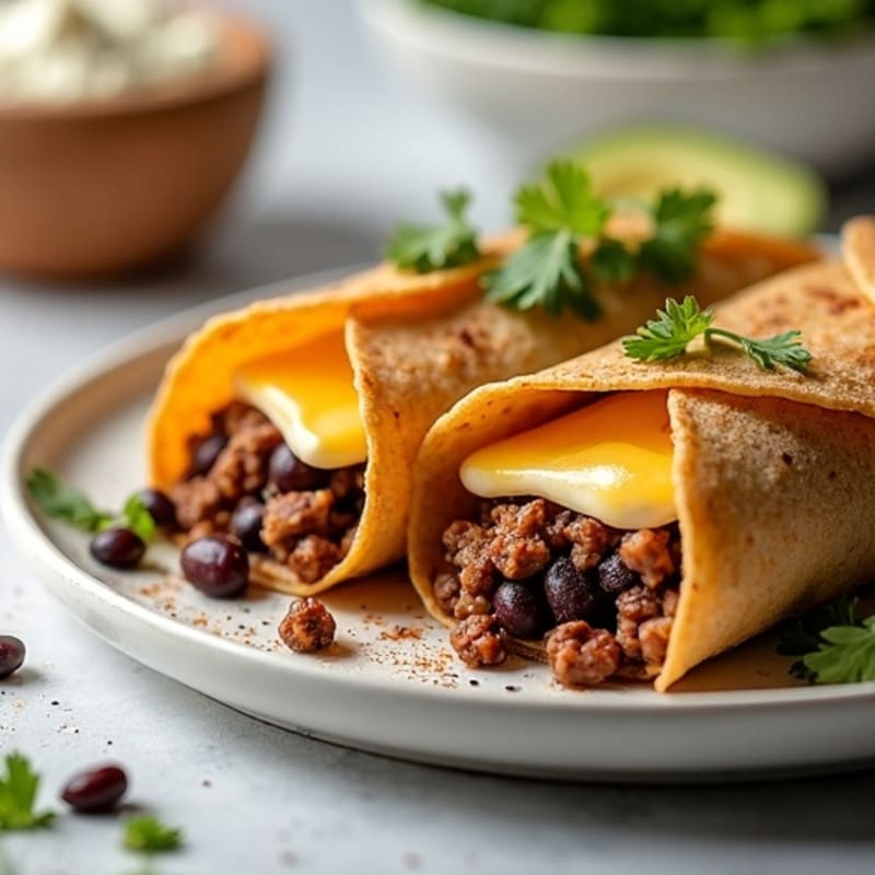 Savory Lean Beef and Black Bean Baked Tortillas with Melted Cheese