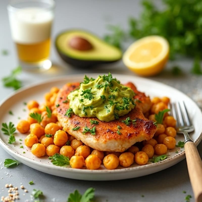 Lemon Herb Roasted Chicken with Crispy Chickpeas and Creamy Avocado